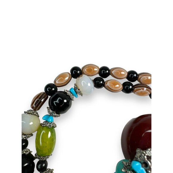 Long Stone Bead Necklace Mixed Gemstones and Glass 30" Boho Beaded Statement - Picture 16 of 16